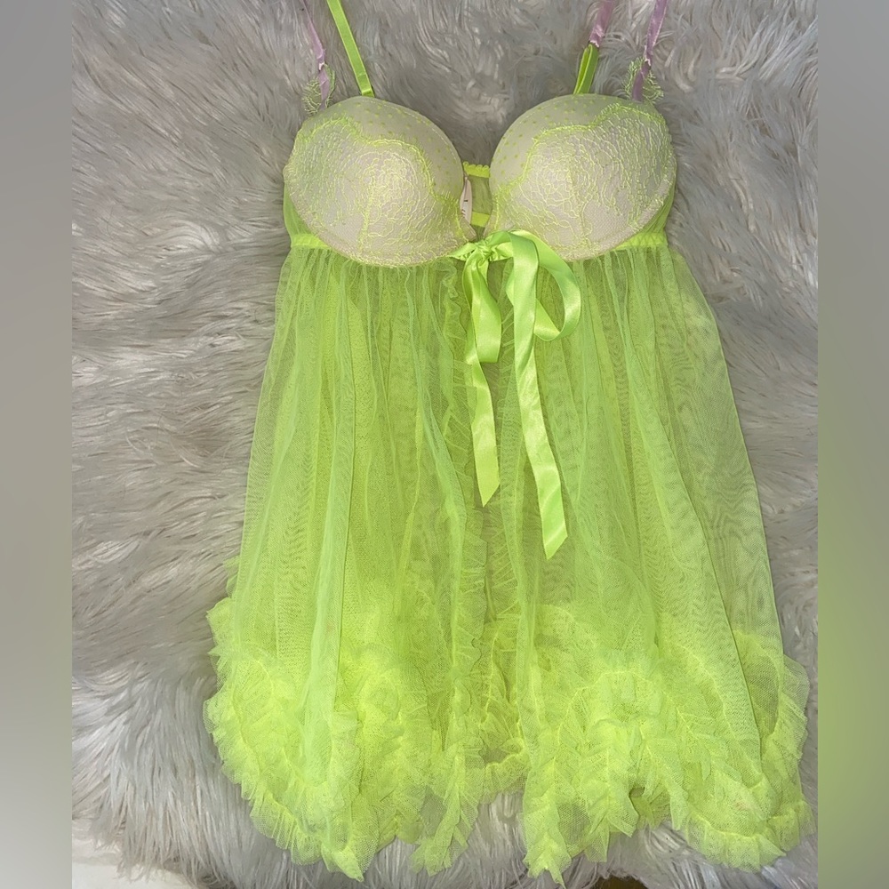 NWT Victoria’s Secret Neon Green & Light Pink Babydoll